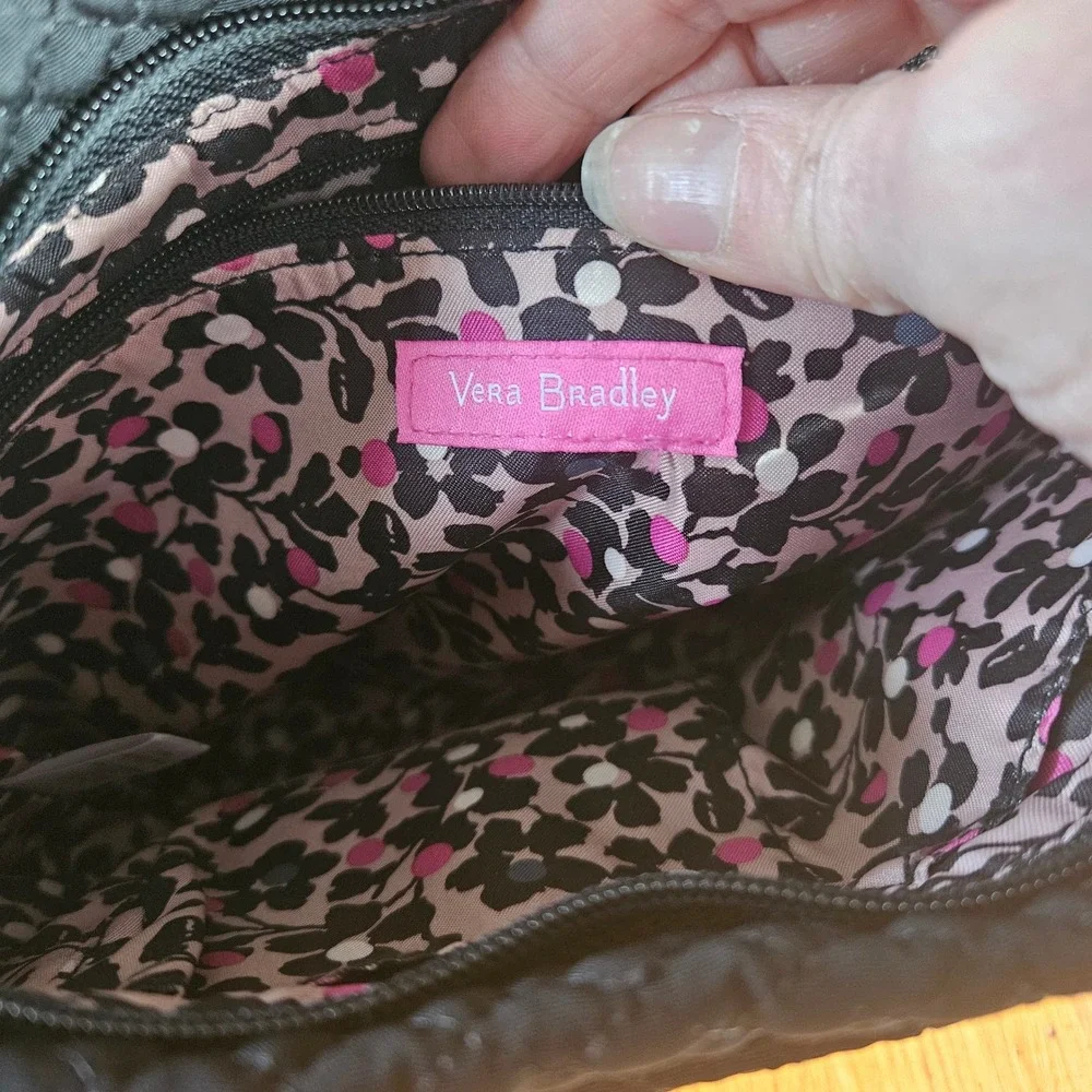 Vera‎ Bradley Carson Black Quilted Crossbody Bag Purse Floral Interior